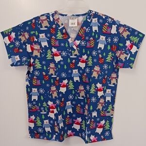 UA Scrubs Christmas BearyFun Winter Scrub Top Size XL